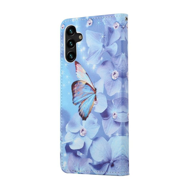 Läderfodral Samsung Galaxy A13 5g Telefonfodral Diamond Strappy Butterflies