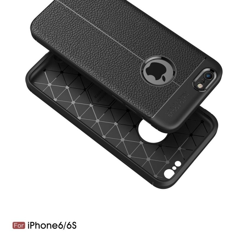 Skal iPhone 6 / 6S Svart Lychéläder Med Dubbla Linjer