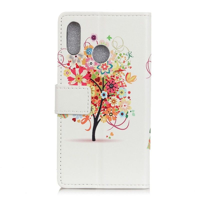 Läderskal Huawei Y6 2019 Orange Blommande Träd