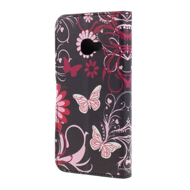 Läderfodral Samsung Galaxy XCover 4S / 4 Svart Fjärilar Och Blommor