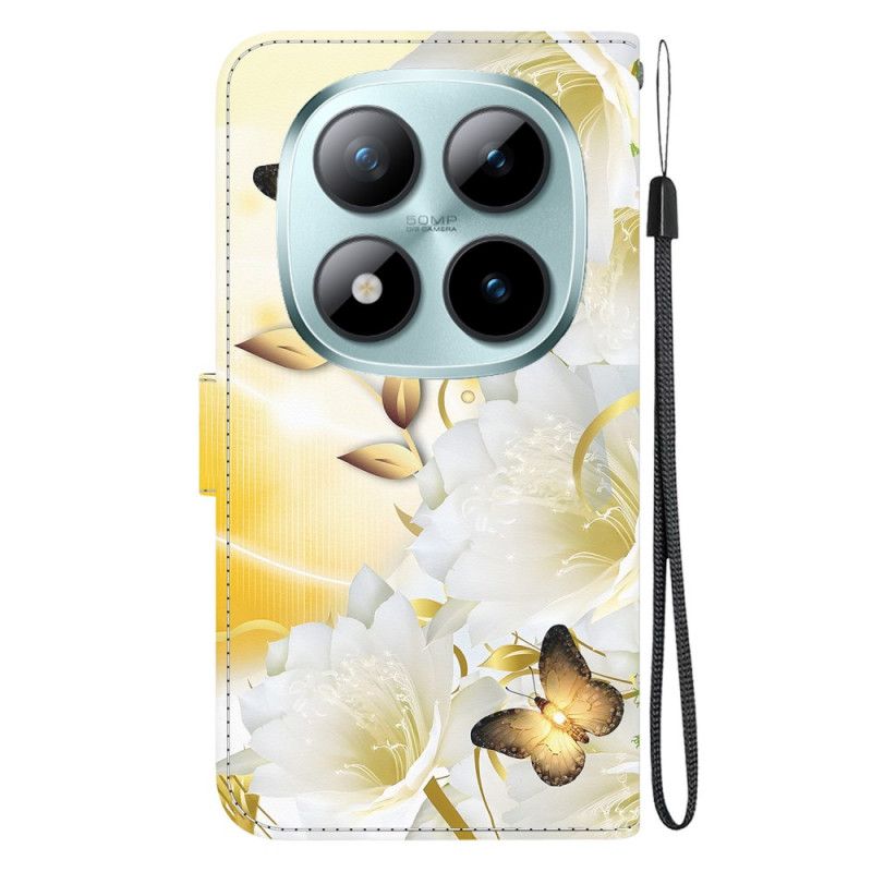 Fodral Xiaomi Redmi Note 15 Pro 5g Gyllene Fjärilar Och Vita Blommor