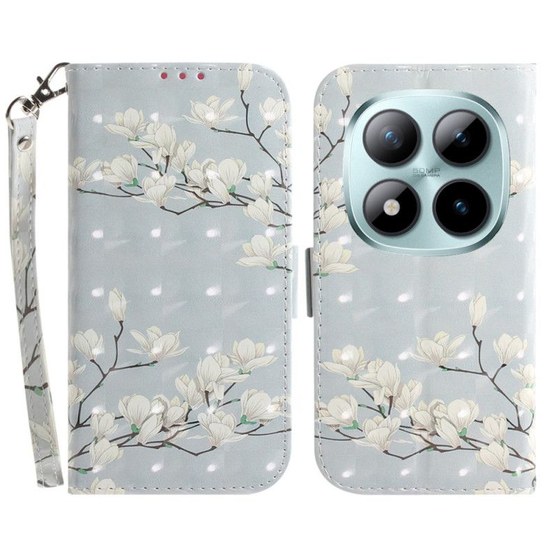 Läderfodral Xiaomi Redmi Note 15 Pro 5g Telefonfodral Vita Magnolior Med Remmar