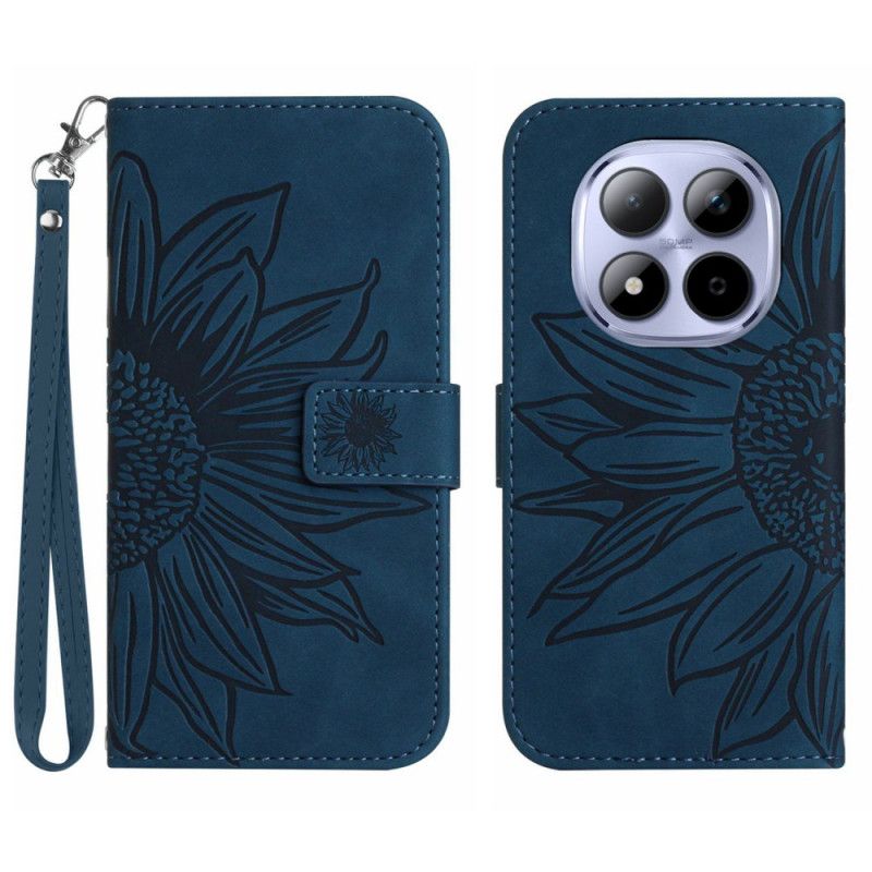 Läderskal Fodral Xiaomi Redmi Note 15 Pro 5g Solrostryck Med Rem