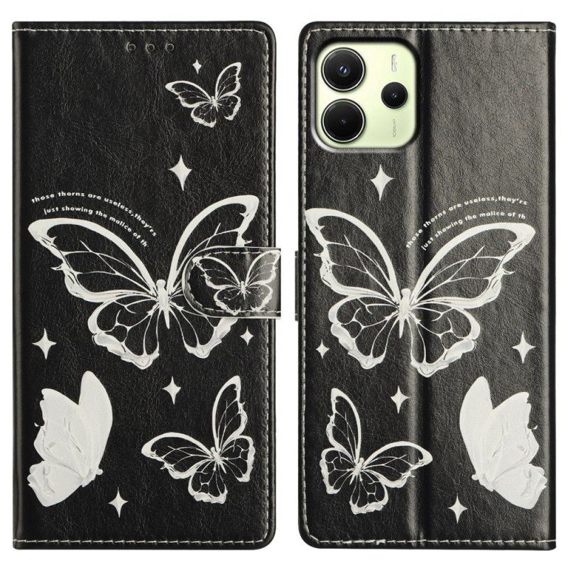 Fodral För Xiaomi Redmi Note 14 4g Svarta Och Vita Fjärilar