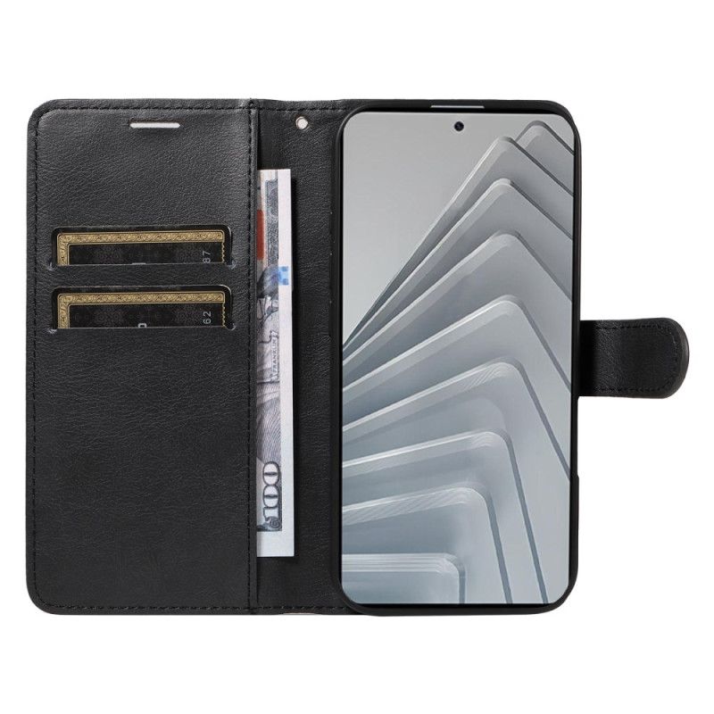 Läderfodral Xiaomi Redmi Note 14 4g Telefonfodral Enfärgad Konstläder Med Rem