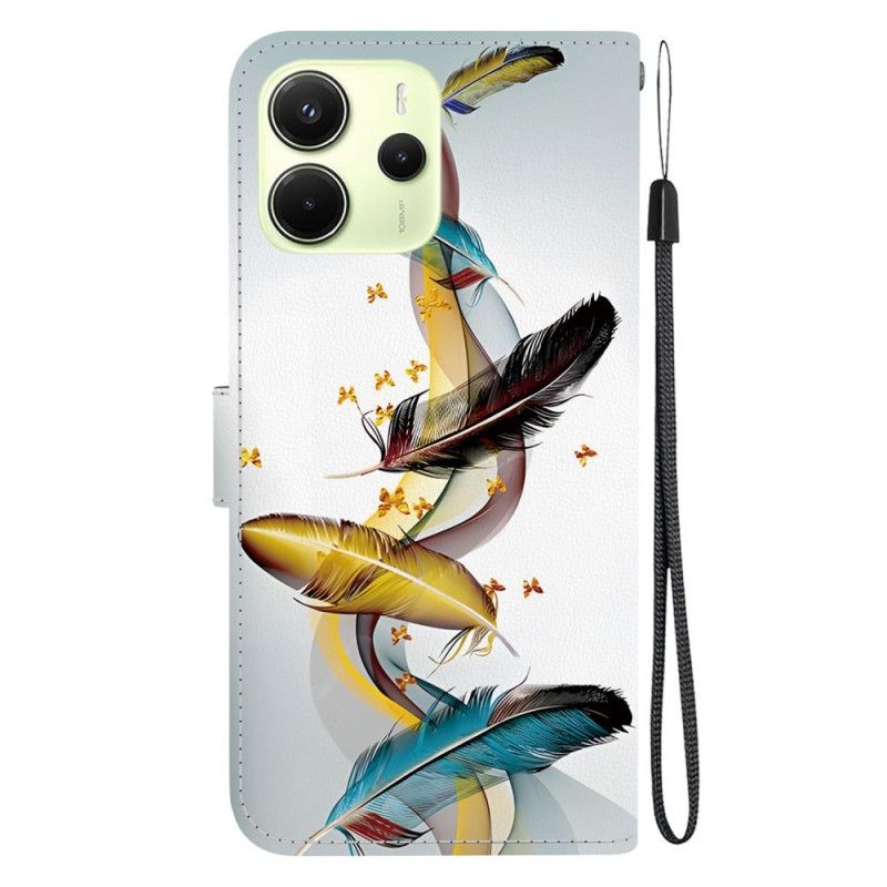 Läderskal Fodral Xiaomi Redmi Note 14 4g Färgglada Fjädrar