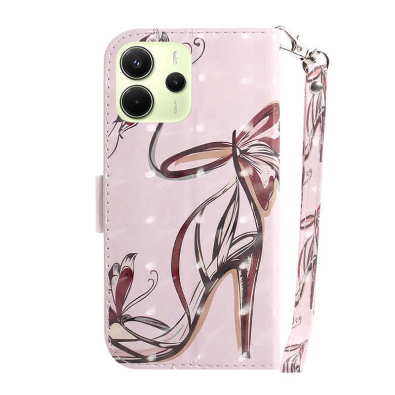 Läderskal Fodral Xiaomi Redmi Note 14 4g Högklackat Med Rem