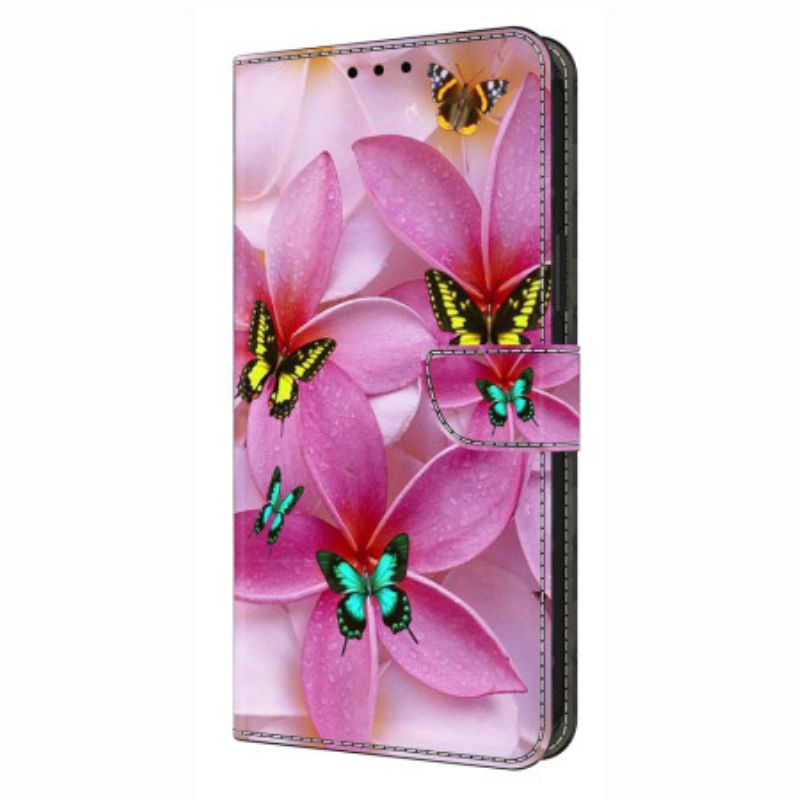 Skyddsfodral Xiaomi Redmi Note 14 4g Rosa Fjärilar Och Blommor