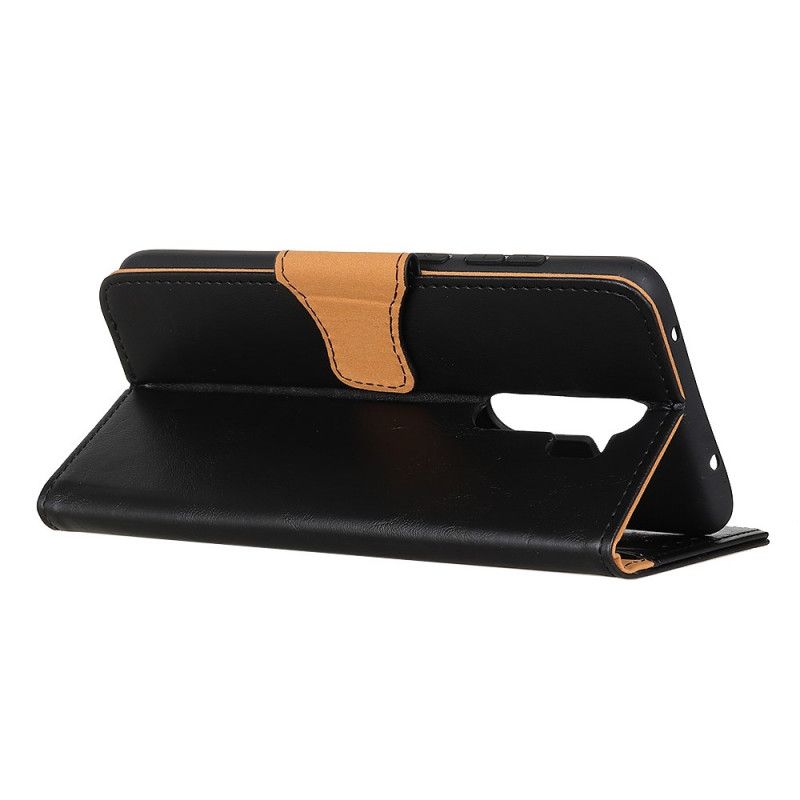 Läderfodral Xiaomi Redmi 9 Svart Delat Läder Reversibelt Lås