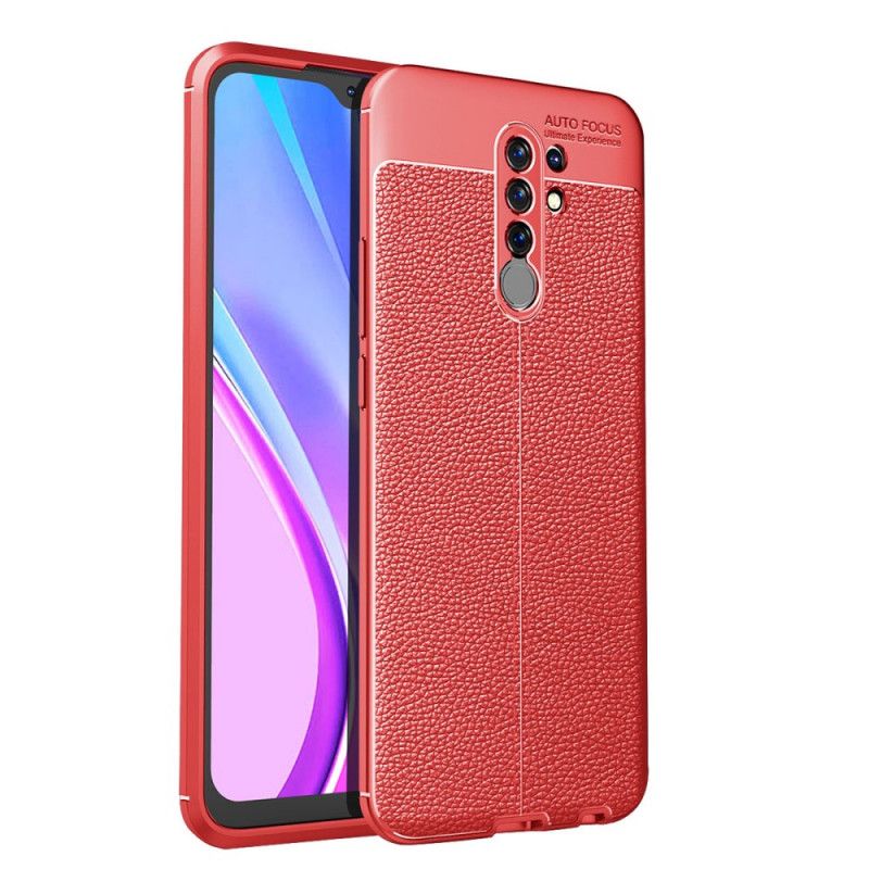 Skal Xiaomi Redmi 9 Svart Lychee-Lädereffekt Med Dubbla Linjer