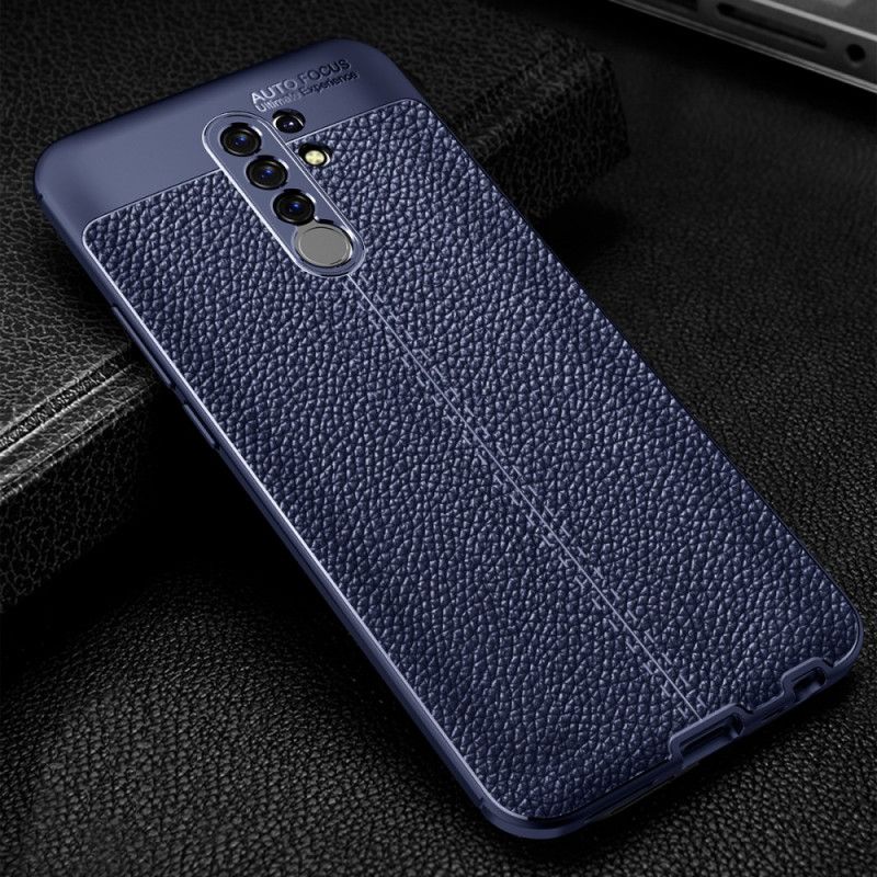 Skal Xiaomi Redmi 9 Svart Lychee-Lädereffekt Med Dubbla Linjer