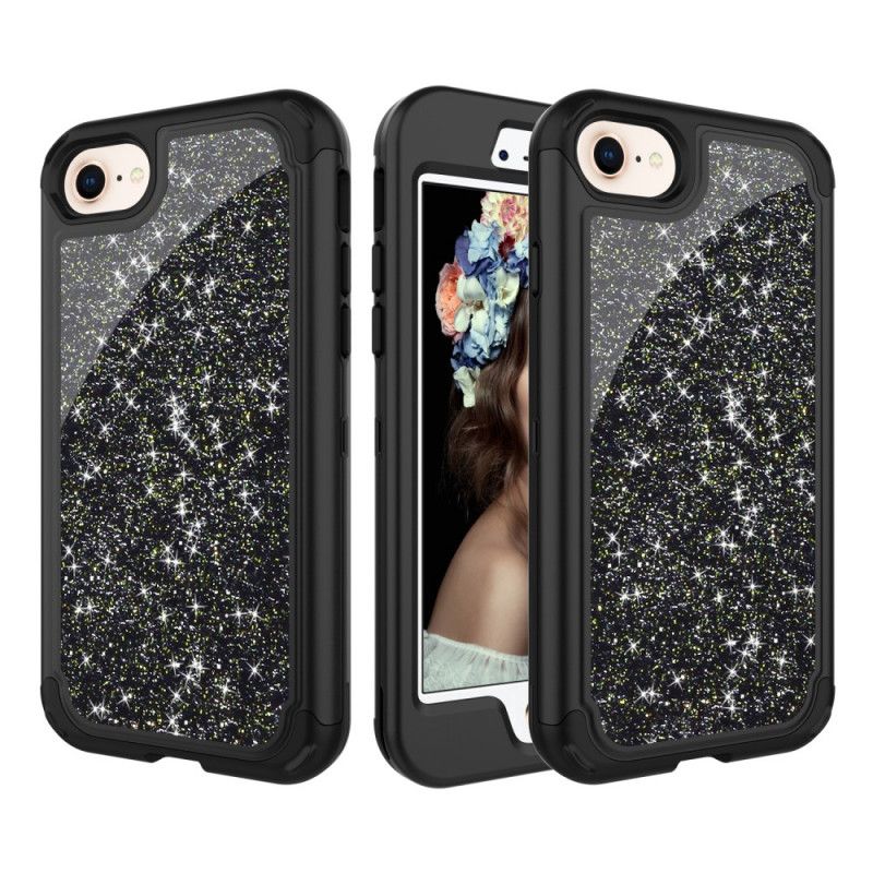 Skal för iPhone 7 / 8 / SE 2 Svart Avtagbar Superglitter