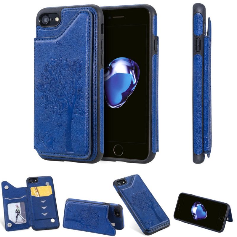 Skal för iPhone 7 / 8 / SE 2 Svart Korthållare Med Kattmönster