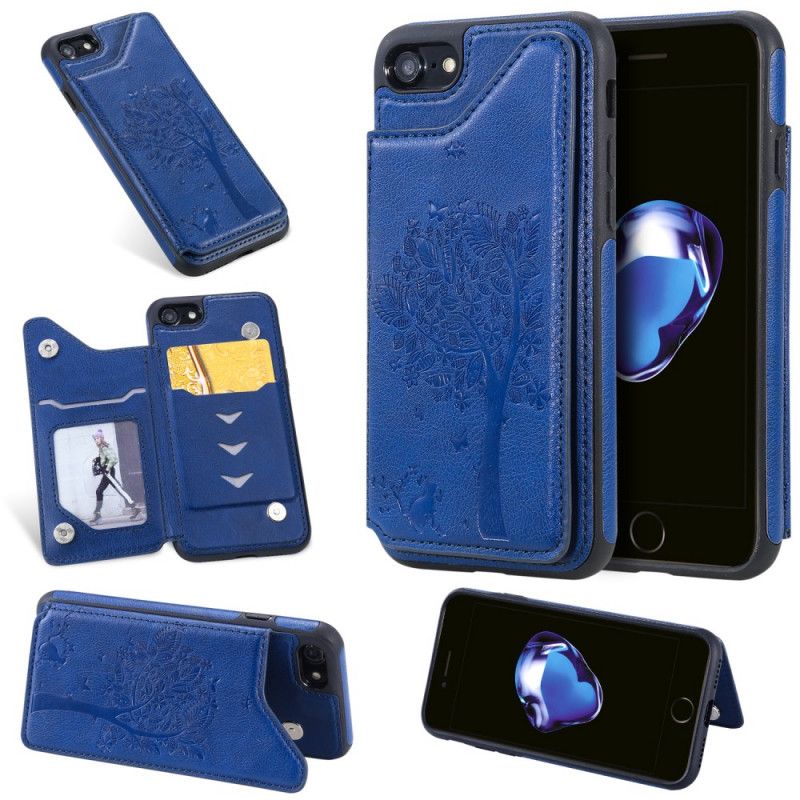 Skal för iPhone 7 / 8 / SE 2 Svart Korthållare Med Kattmönster