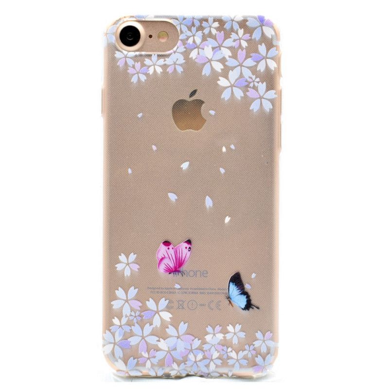 Skal iPhone 7 / 8 / SE 2 Genomskinliga Fjärilar Och Blommor