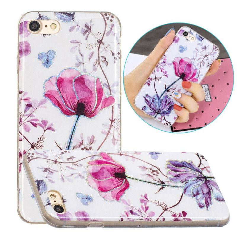 Skal iPhone 7 / 8 / SE 2 Vit Glitterdesignblommor
