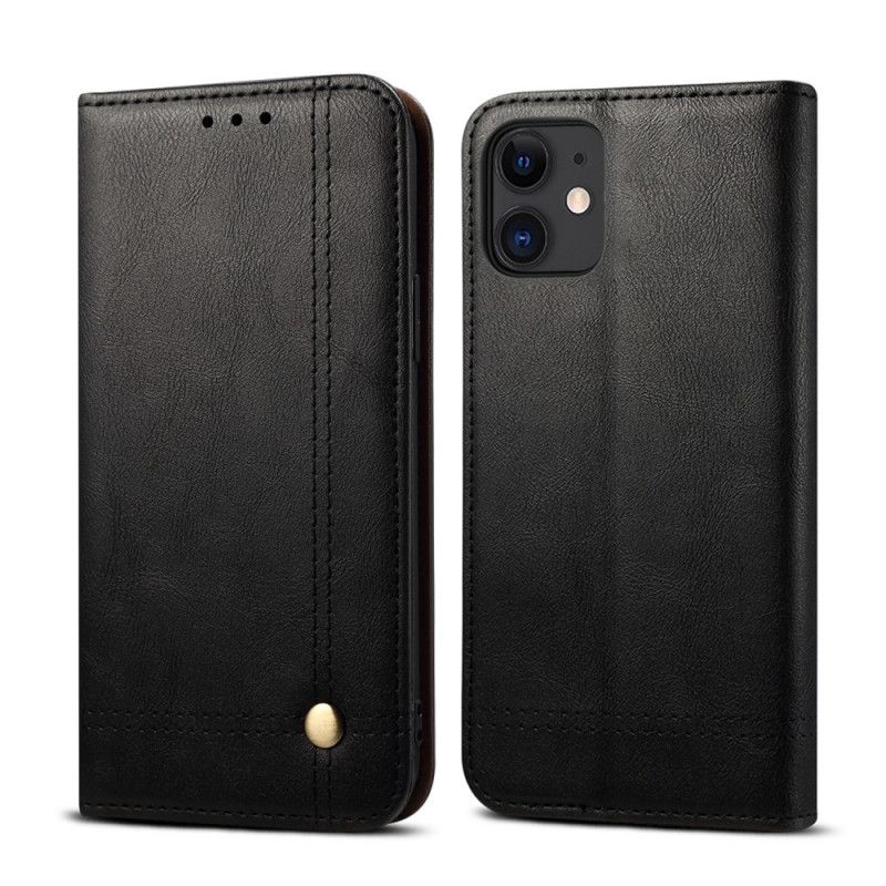 Folio-fodral iPhone 12 Mini Svart Sömmar I Lädereffekt