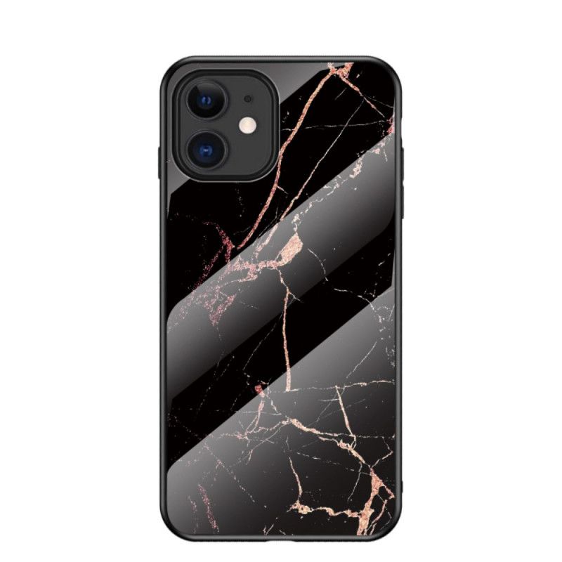 Skal för iPhone 12 Mini Svart Marmorfärger Härdat Glas