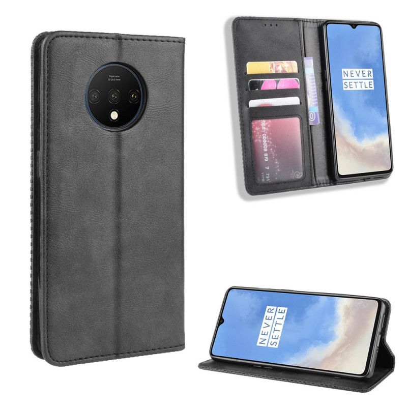 Folio-fodral för OnePlus 7T Svart Stiliserad Vintage Lädereffekt