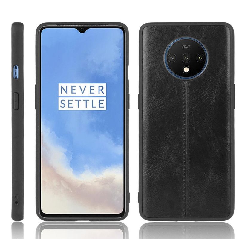 Skal OnePlus 7T Svart Mobilskal Sömmar I Läderstil