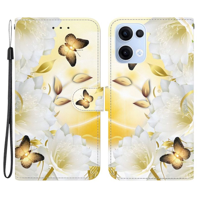 Fodral För Oppo Reno 13 5g Guldfjärilar Och Vita Blommor