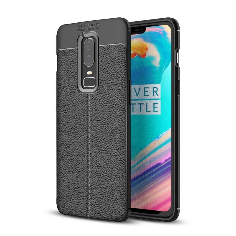 Skal OnePlus 6 Svart Lychéläder Med Dubbla Linjer