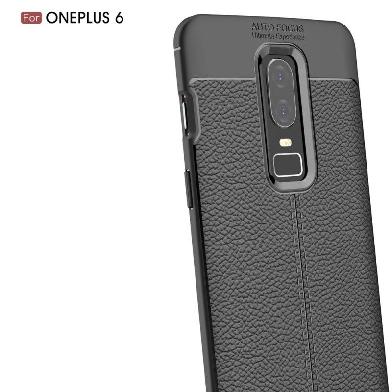 Skal OnePlus 6 Svart Lychéläder Med Dubbla Linjer