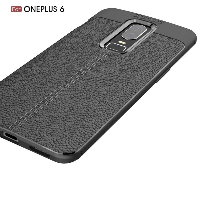 Skal OnePlus 6 Svart Lychéläder Med Dubbla Linjer