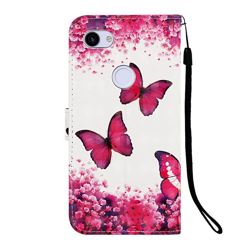 Läderskal Google Pixel 3A XL Röda Fjärilar