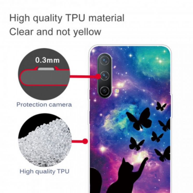 Skal För Oneplus Nord Ce 5g Katt Och Fjärilar I Rymden