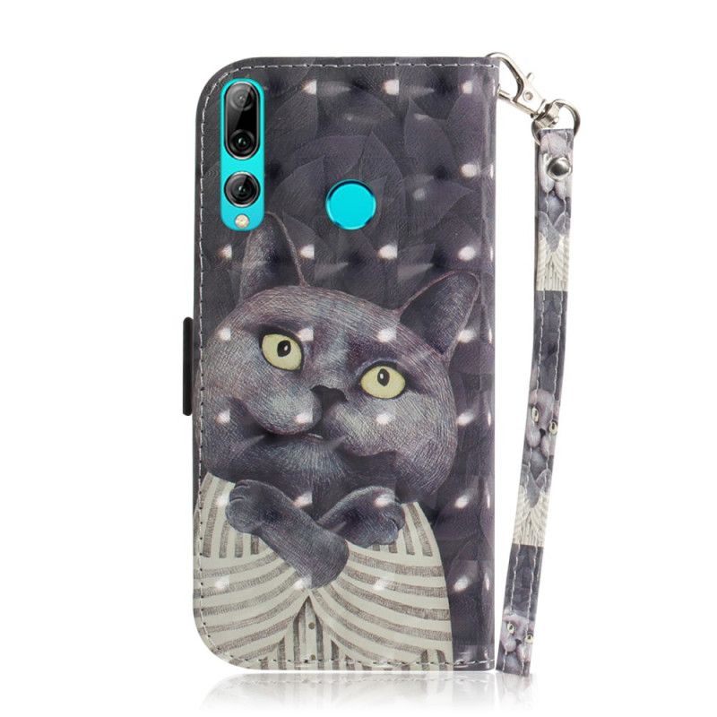 Fodral Huawei P Smart Plus 2019 Grå Katt Med Rem
