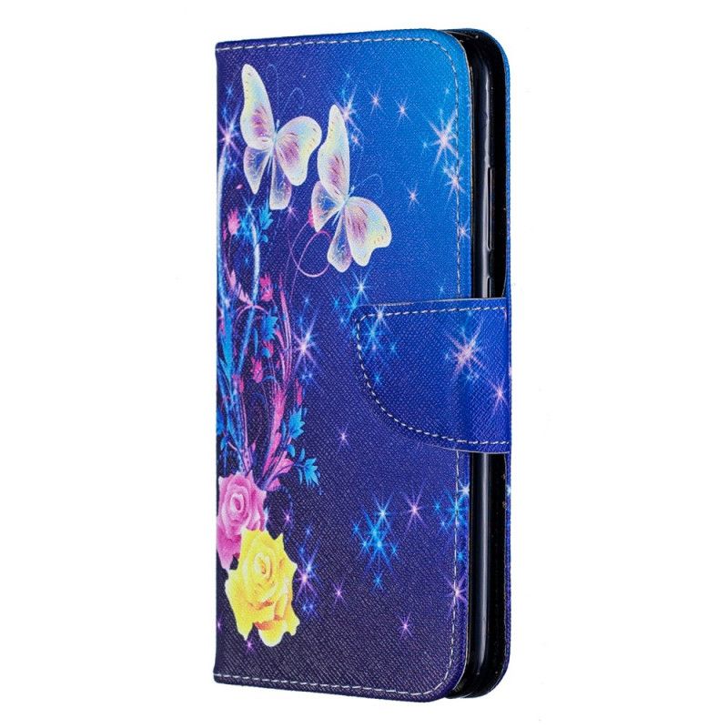 Läderskal Huawei P Smart Plus 2019 Rosa Fantastiska Fjärilar