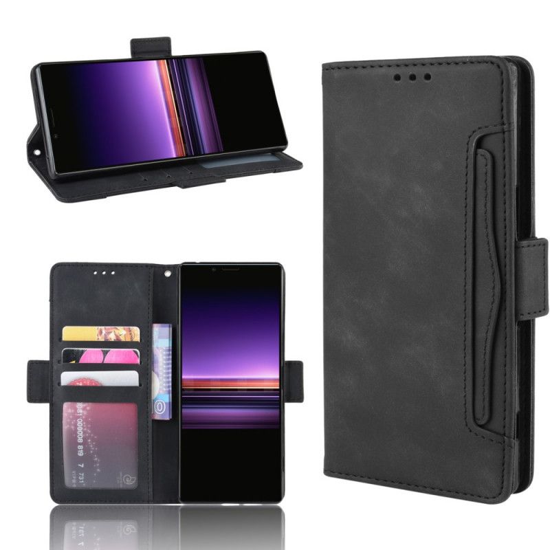 Läderfodral Sony Xperia 1 Svart Mobilskal Förstklassigt Multikort