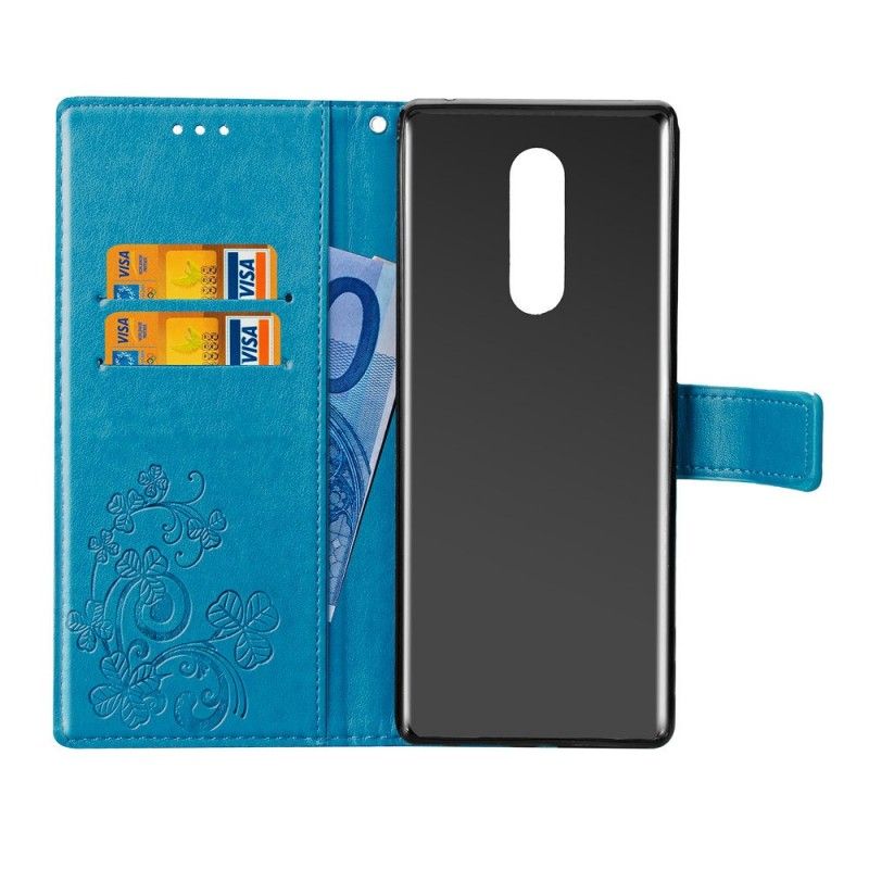 Läderskal Sony Xperia 1 Svart Fyrklöver