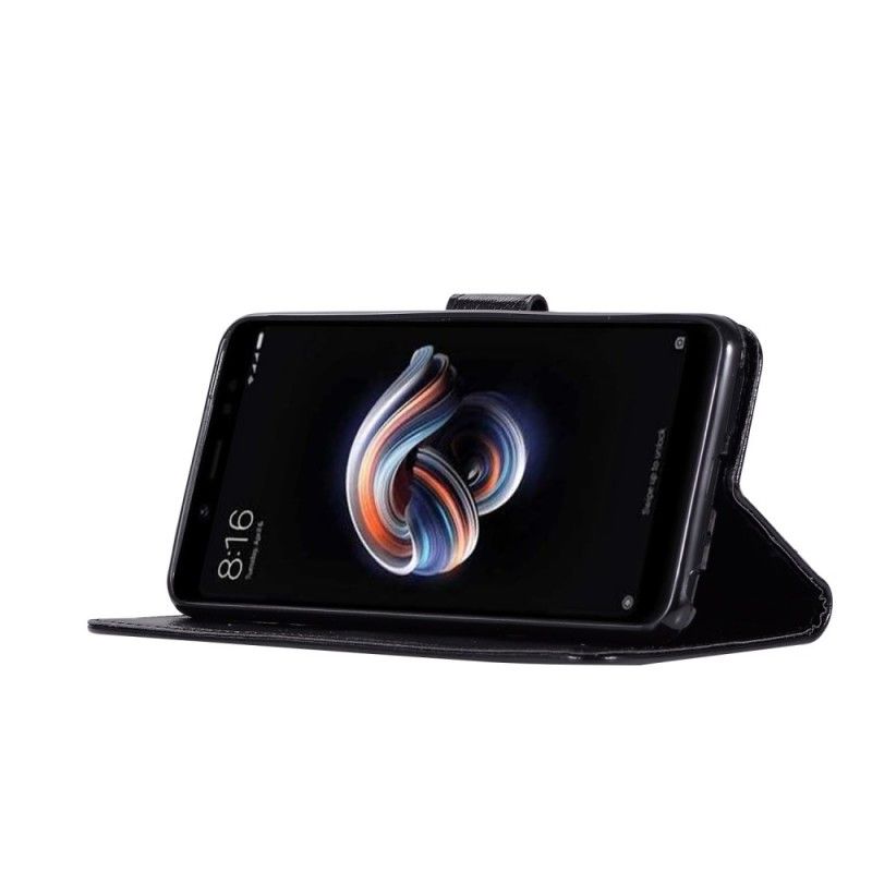 Fodral Xiaomi Redmi Note 5 Svart Vintage Lädereffekt Med Rem