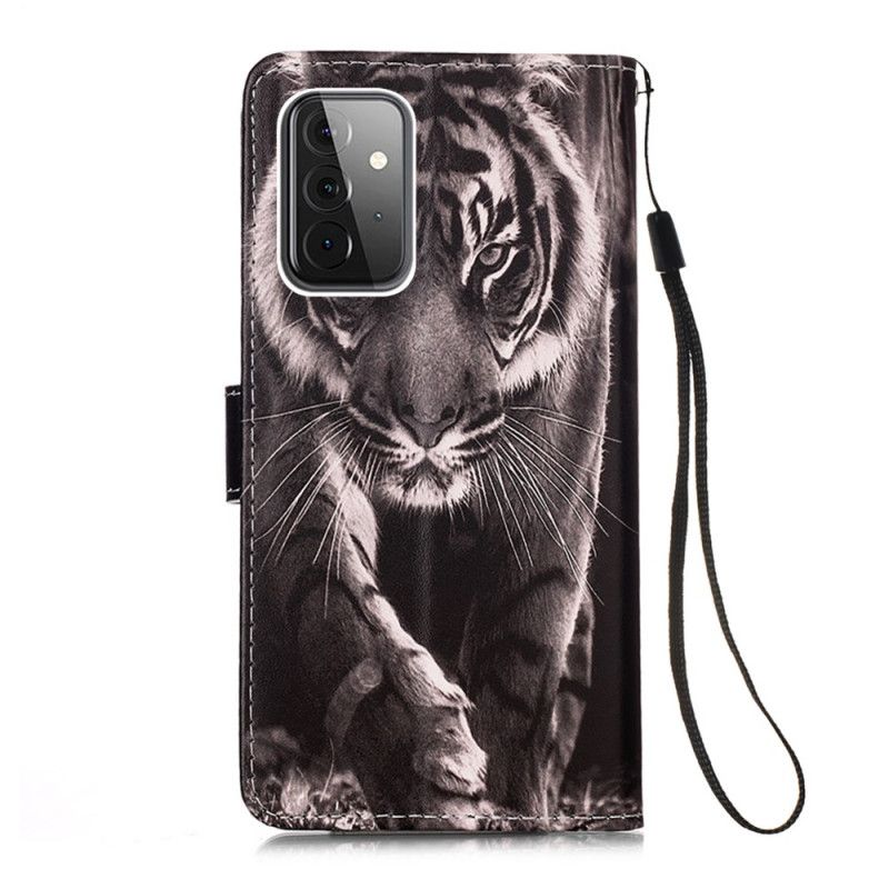 Läderskal Samsung Galaxy A72 4G / A72 5G Natt Tiger