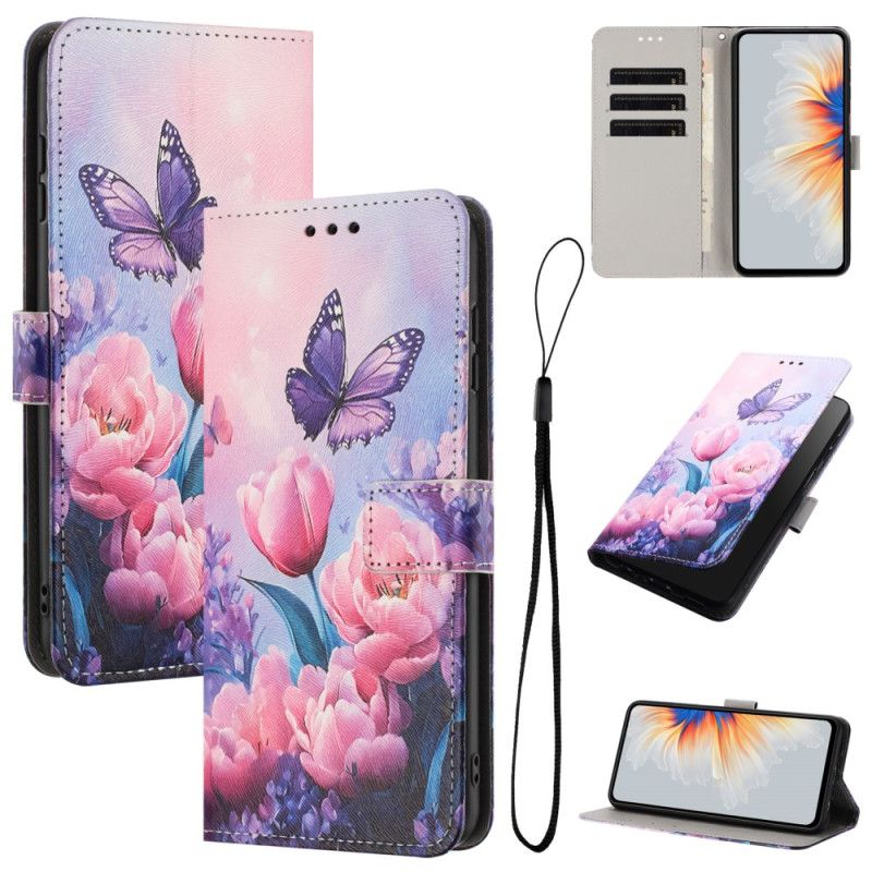 Fodral För Xiaomi 17 Pro Max Fjäril Och Rosa Blommor