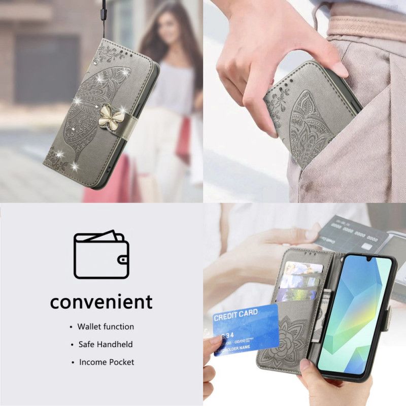 Läderfodral Xiaomi 17 Pro Max Telefonfodral Fjäril Och Strass