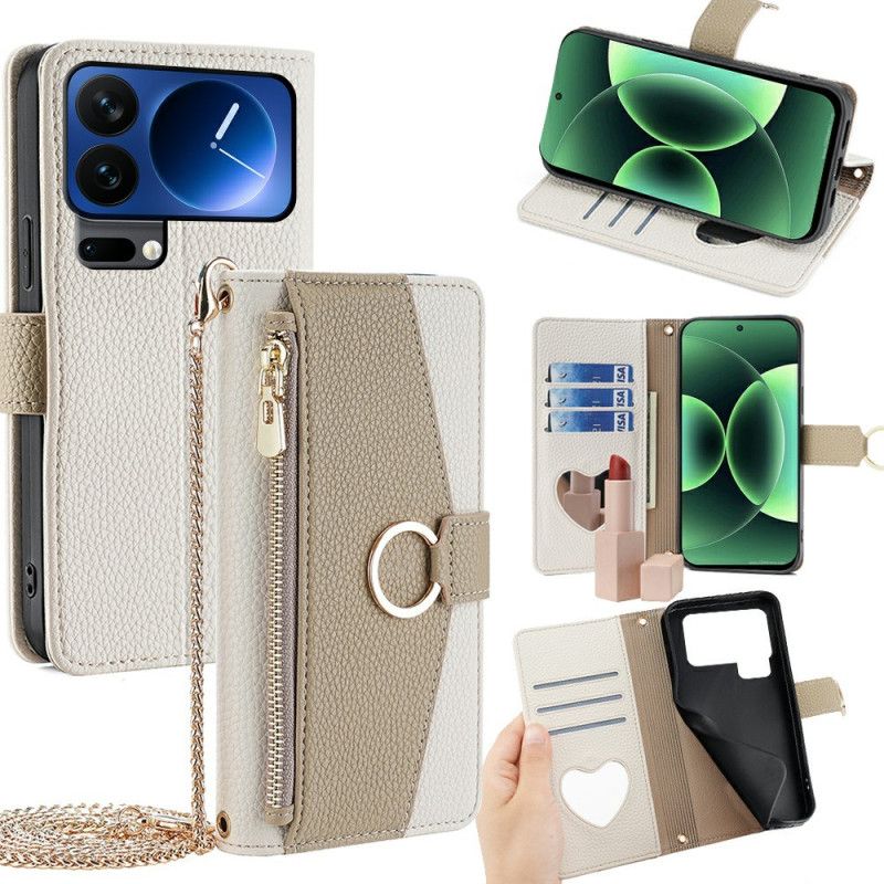 Läderskal Fodral Xiaomi 17 Pro Max Axelrem Med Spegel Och Kedja