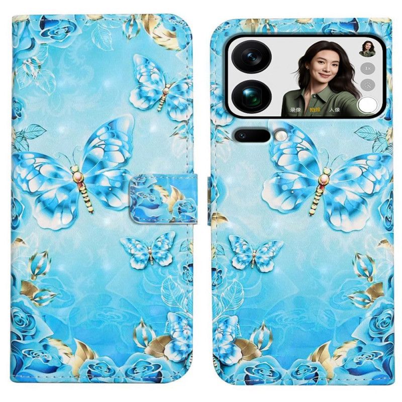 Läderskal Fodral Xiaomi 17 Pro Max Fjärilar Och Diamanter