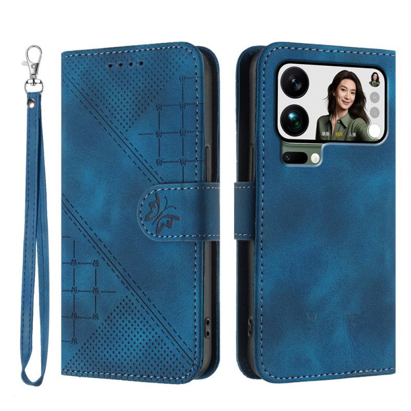 Läderskal Fodral Xiaomi 17 Pro Max Fjärils- Och Geometrisk Design