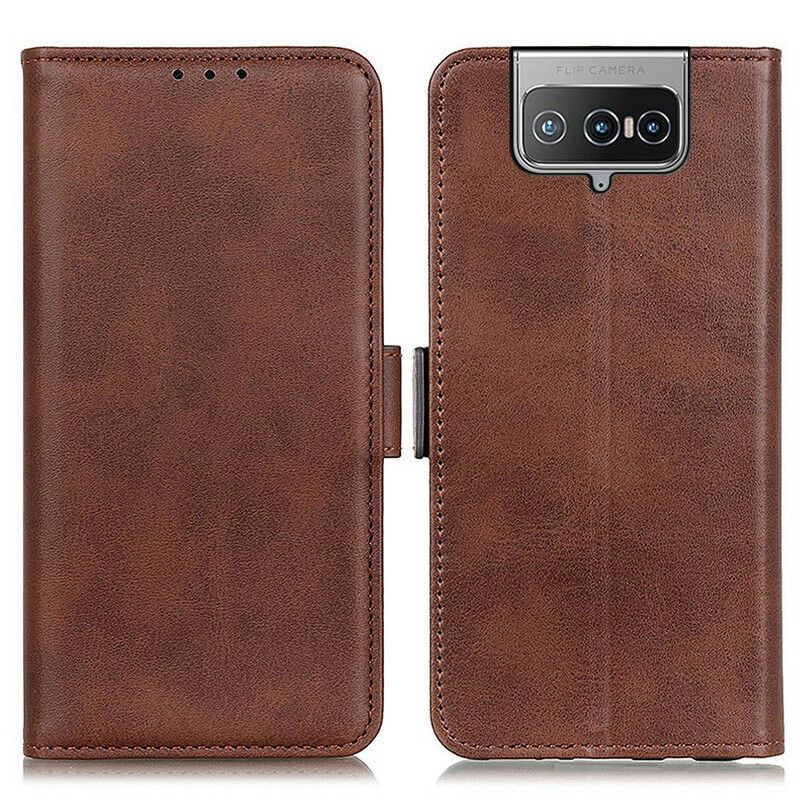 Läderfodral Asus Zenfone 8 Flip Telefonfodral Dubbel Klaff