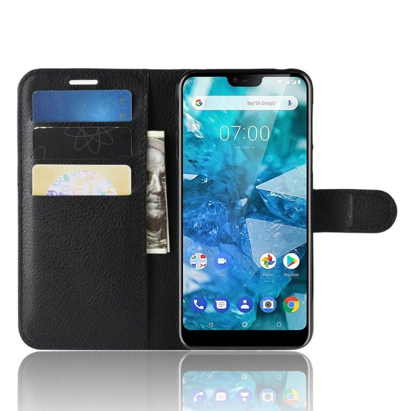 Läderskal Nokia 7.1 Svart Klassisk