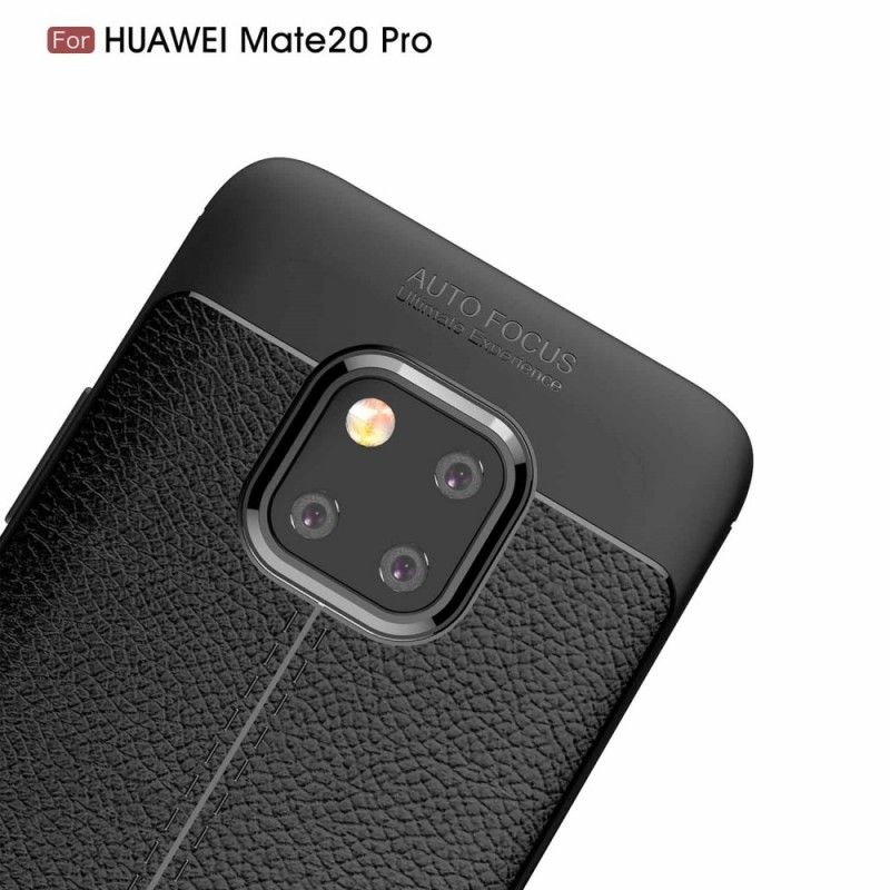 Skal Huawei Mate 20 Pro Svart Dubbel Linje Lychee Läder Effekt