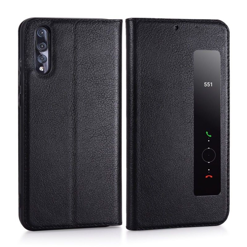 Visa Omslag Huawei Mate 20 Pro Svart Äkta Läder