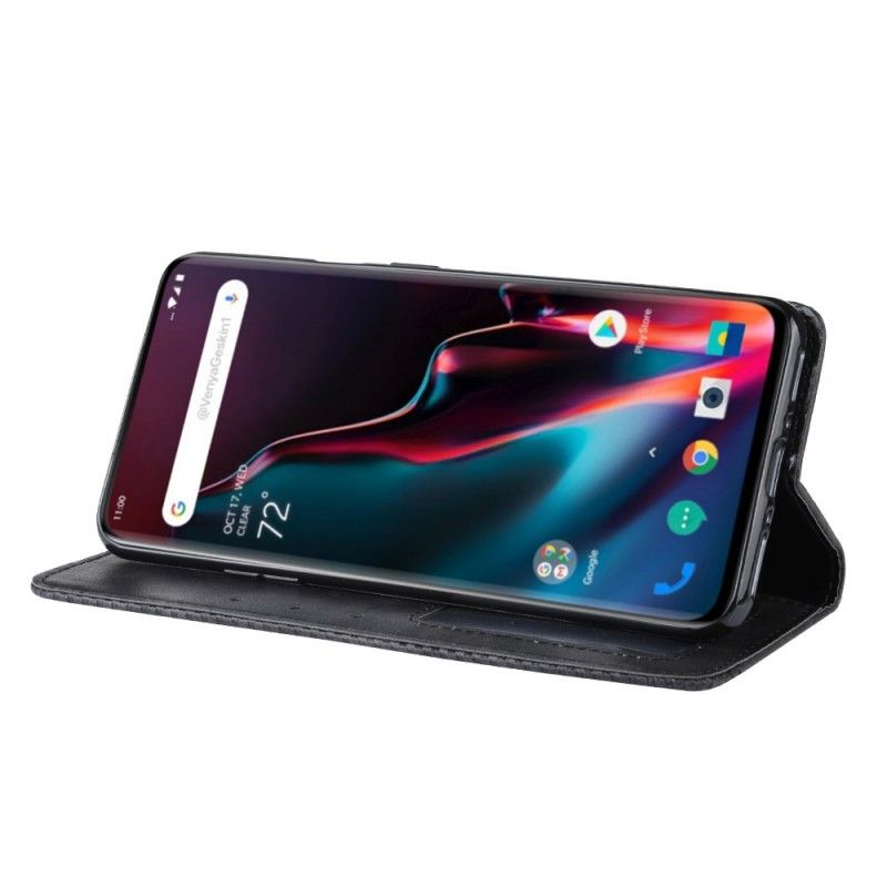 Folio-fodral OnePlus 7 Pro Svart Stiliserad Vintage Lädereffekt