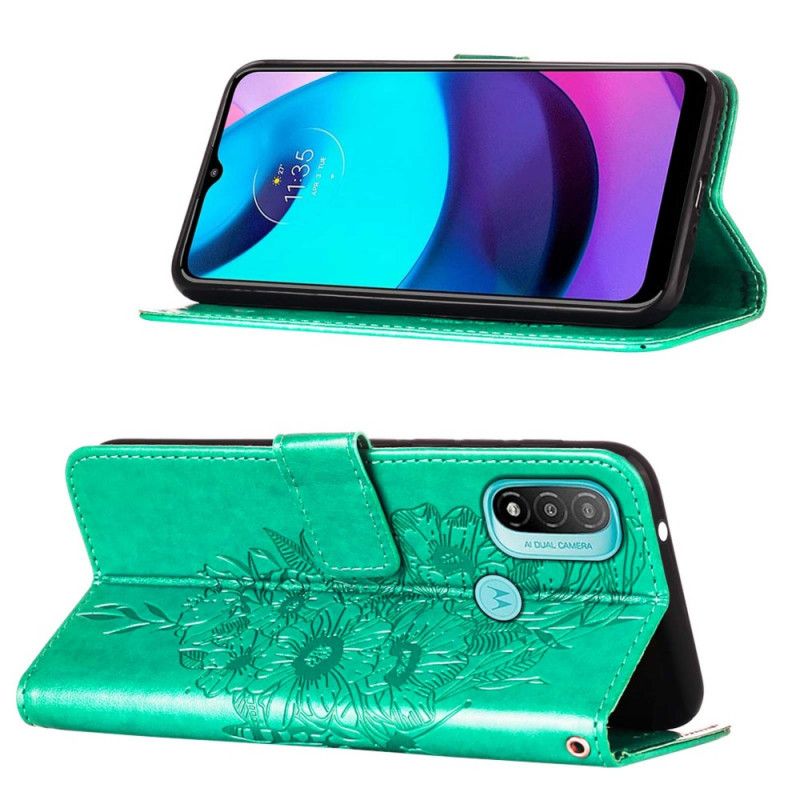 Läderfodral Moto E20 / E30 / E40 Telefonfodral Butterfly Design