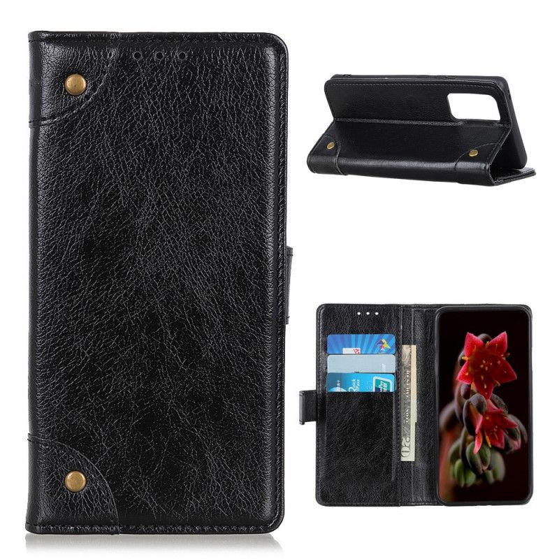 Läderskal OnePlus 9 Pro Svart Vintage Nitar Nappaläder Stil