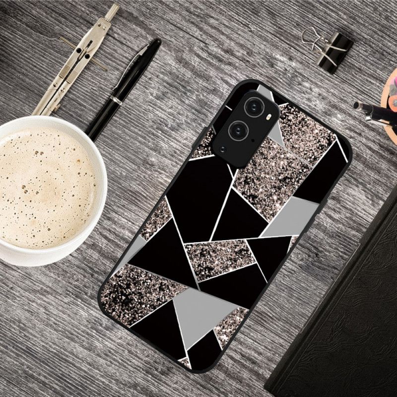 Skal OnePlus 9 Pro Svart Mobilskal Marmorfärgad Geometri