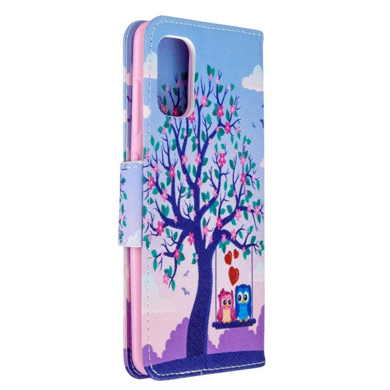 Läderfodral Samsung Galaxy A41 Mobilskal Ugglor På Gungan